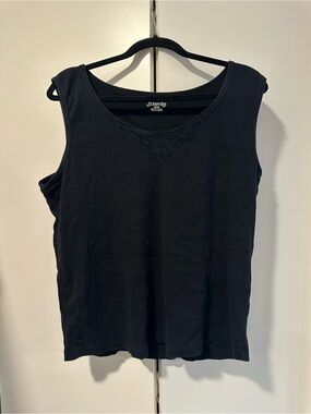 St. John's Bay Black Lace-Trim Sleeveless Tank Top 1x